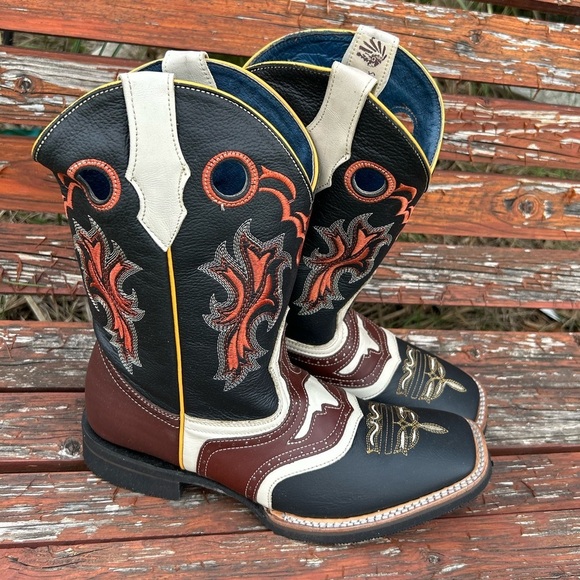 Western Cowboy Mens Boots full grain hide leather square tipSz-27 (US 8.5) locBB - Picture 4 of 13